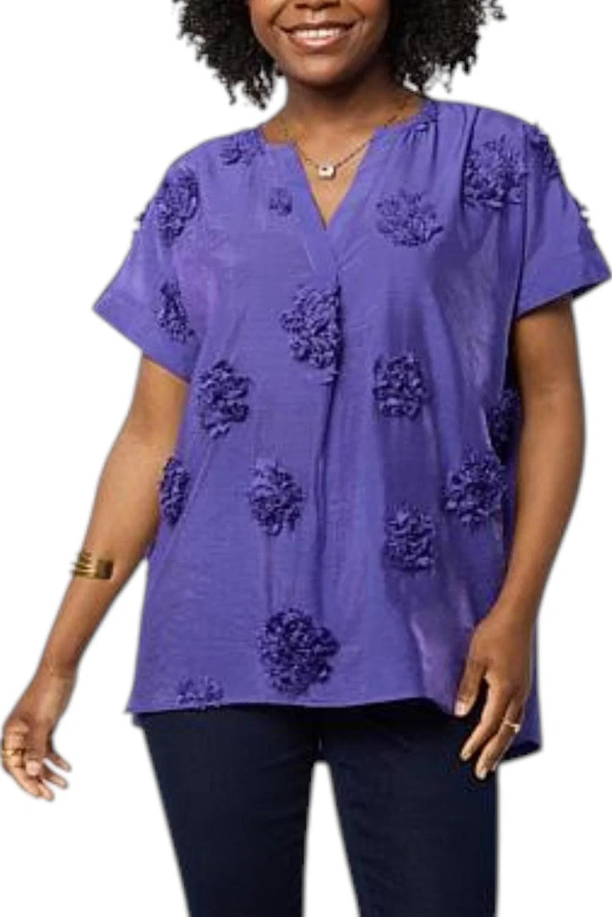 DG2 by Diane Gilman Women's 3D Floral Voile Blouse Blue Violet - Regular